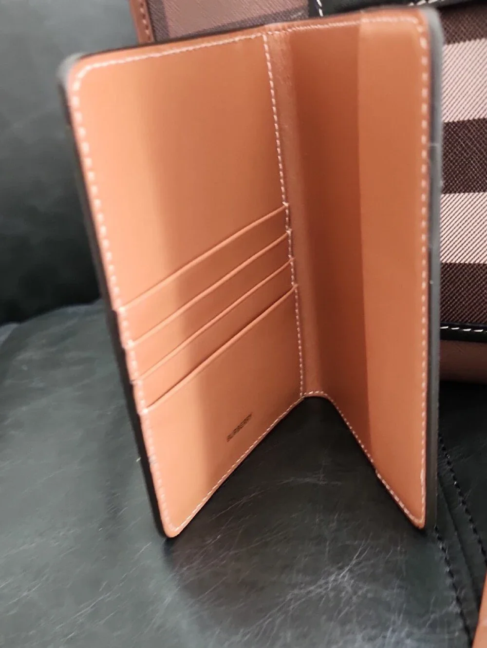 Burberry Brown Plaid Tote with Black Handles and Gold Hardware